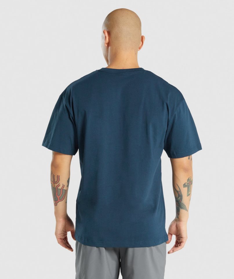 Men's Gymshark Essential Oversized T-Shirts Navy | CA 73D8A1